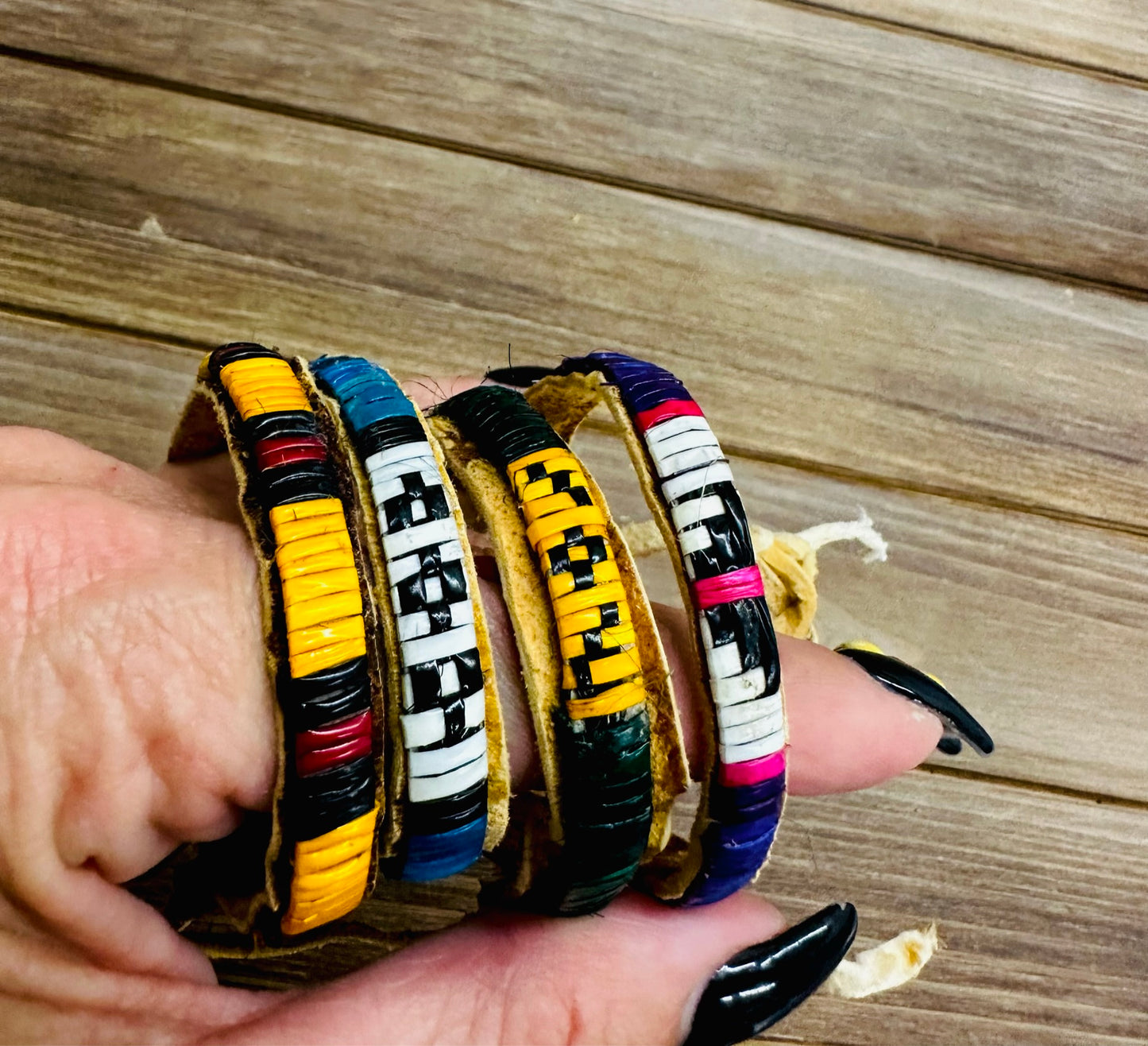 Leather Porcupine Quilled Bracelets