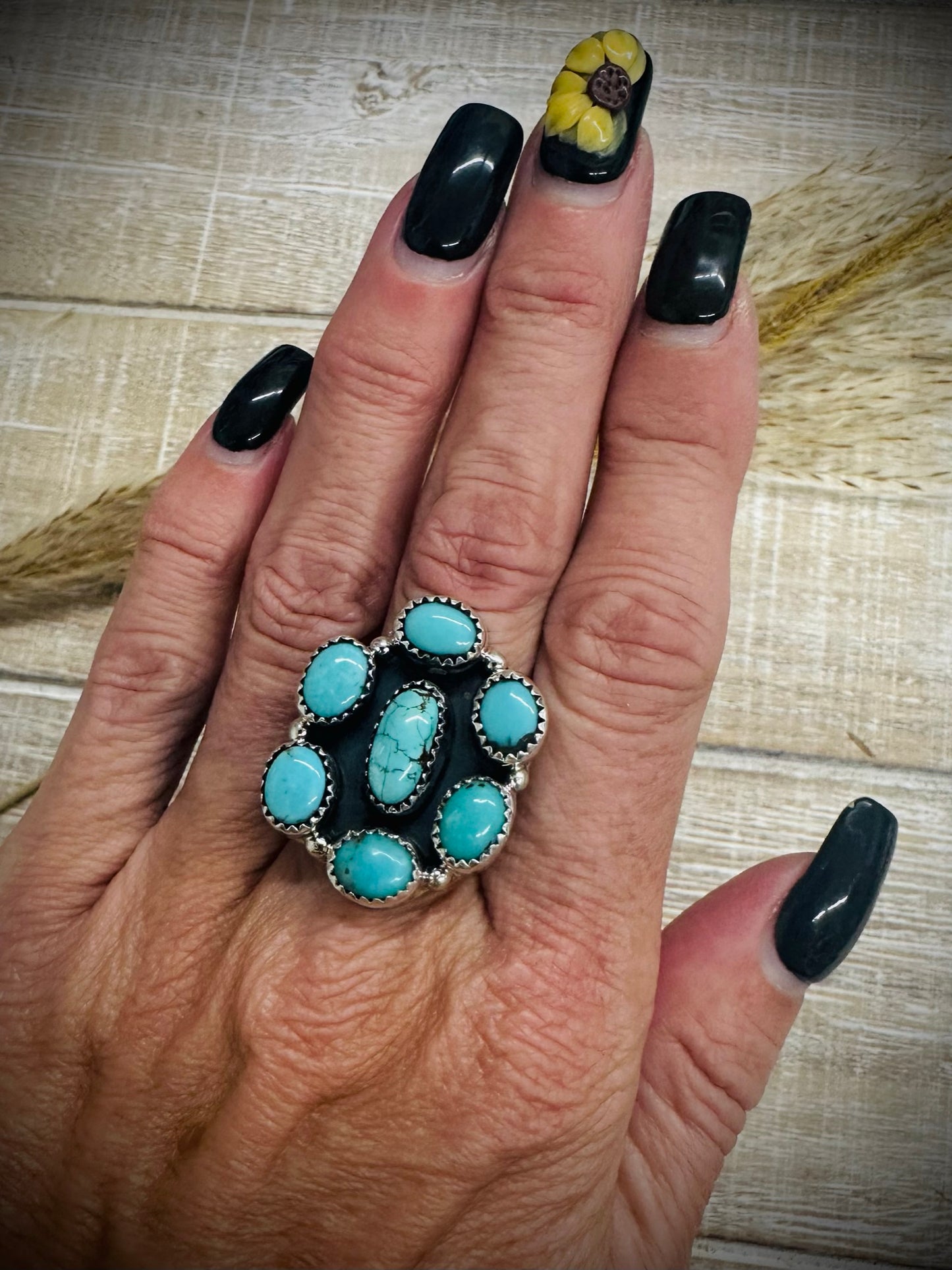 Turquoise Cluster Ring 6.5