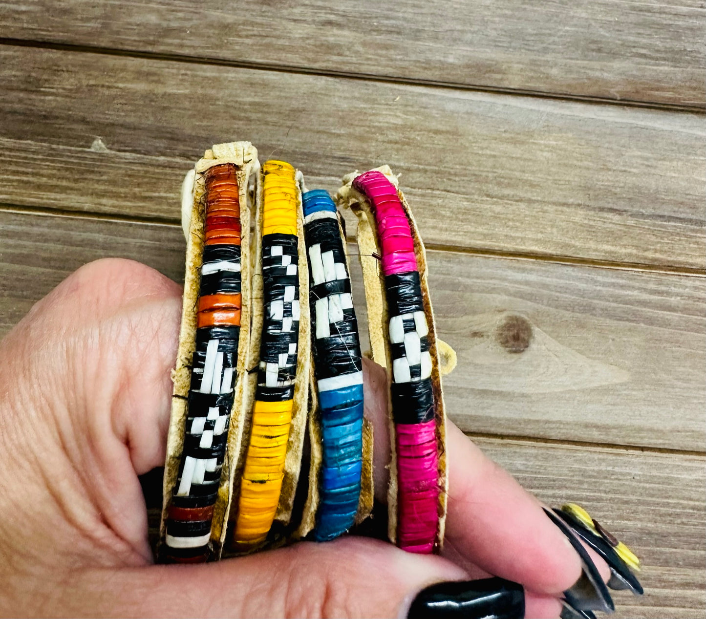 Leather Porcupine Quilled Bracelets