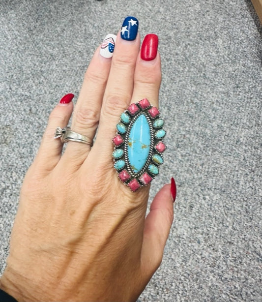 Blue Az Mojave Thulite Adjustable Ring