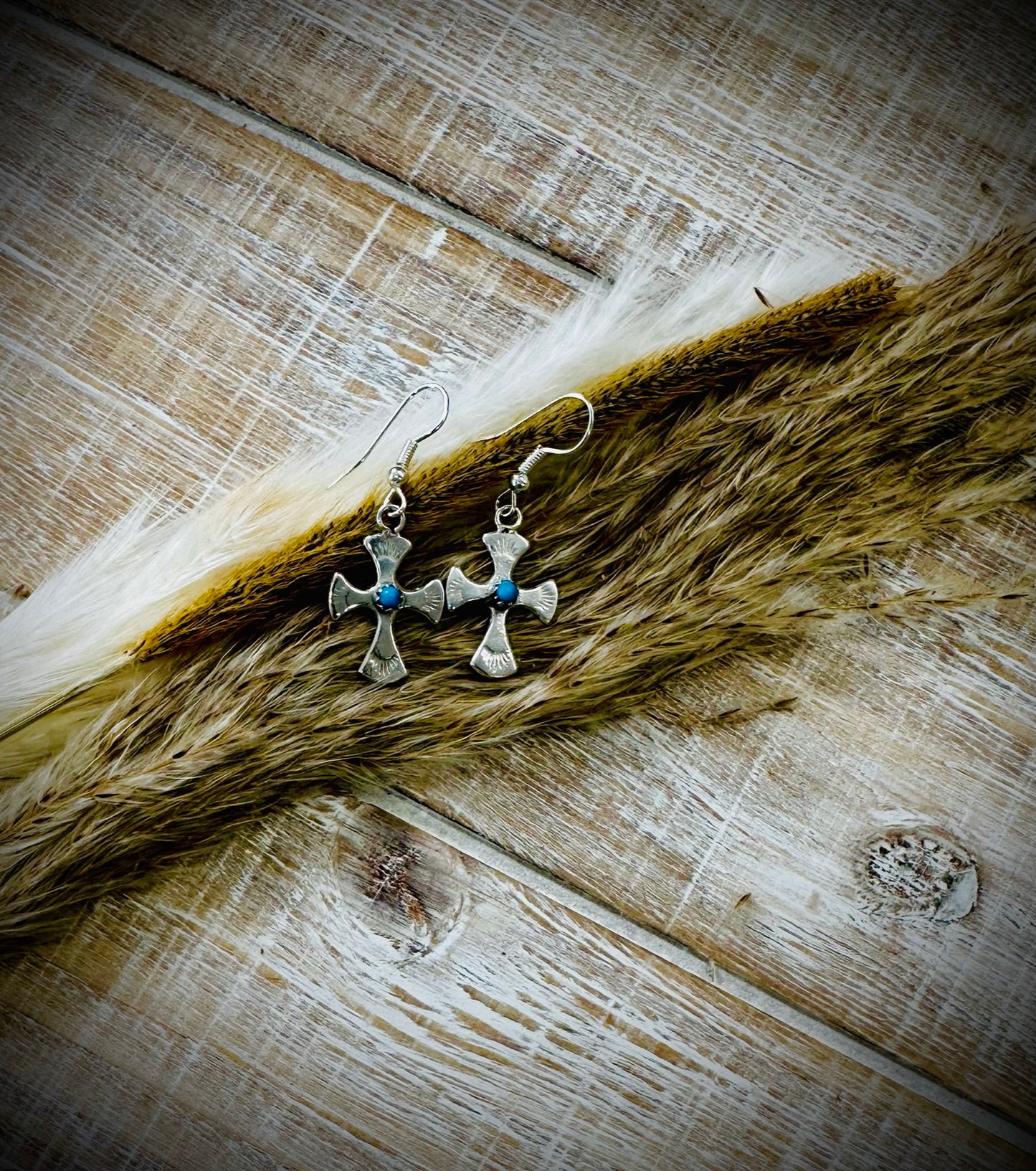 Sterling Silver and Turquoise Cross Earrings