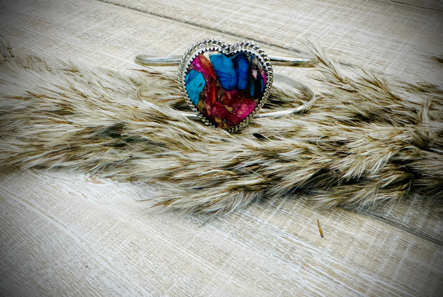 Copper Infused Mojave Turquoise and Spiny Oyster Cuff