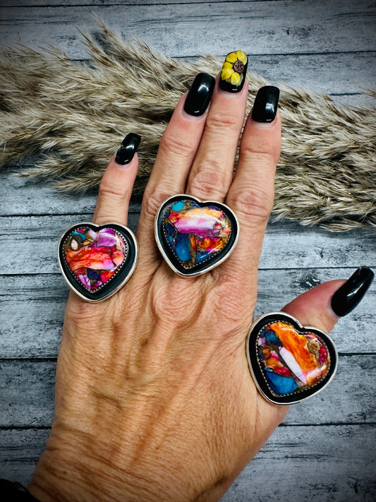 Mojave Large Heart Shadow Box Rings 7.5 and 8.0