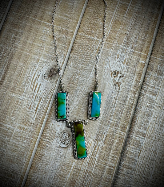 Three Bar Green Turquoise Necklace