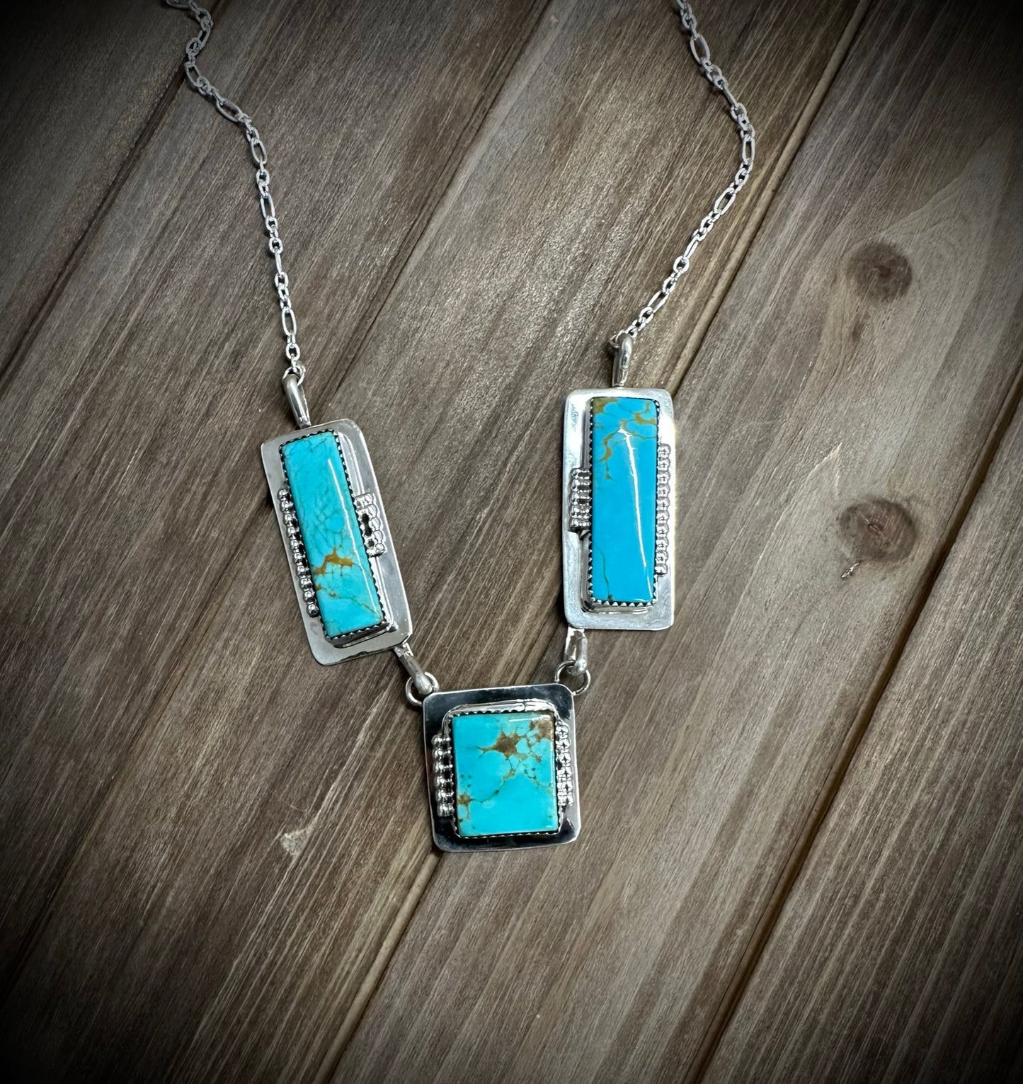 Three Bar Blue Turquoise Necklace