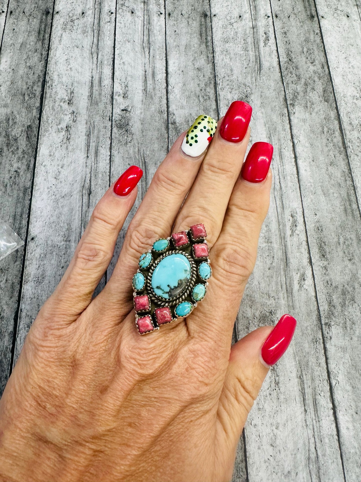 Turquoise Thulite Adjustable Ring