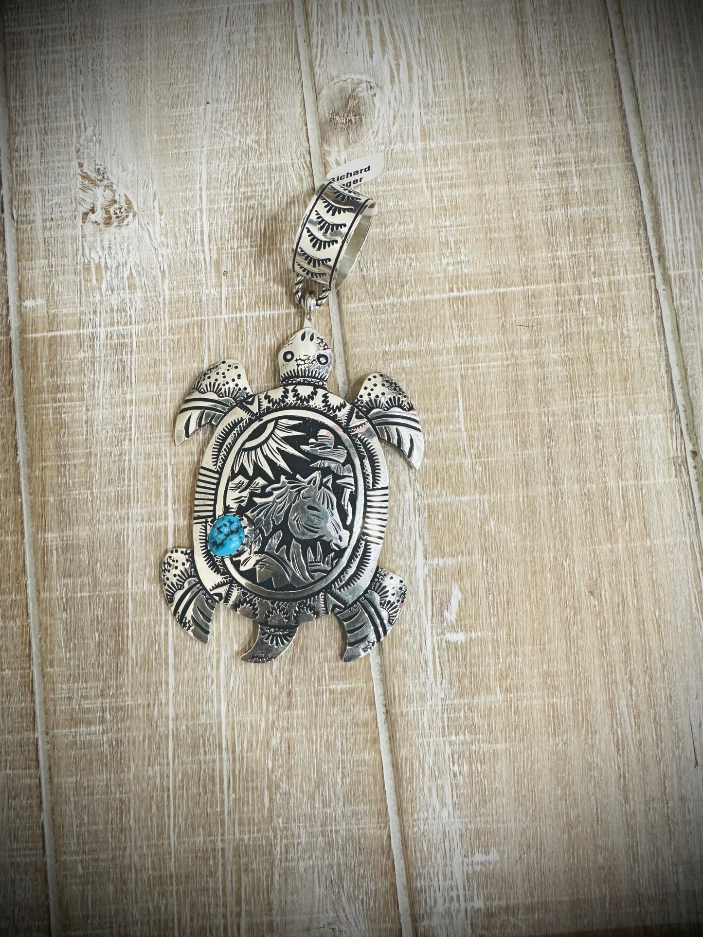 Richard Singer Turtle and Horse Inlay Pendant