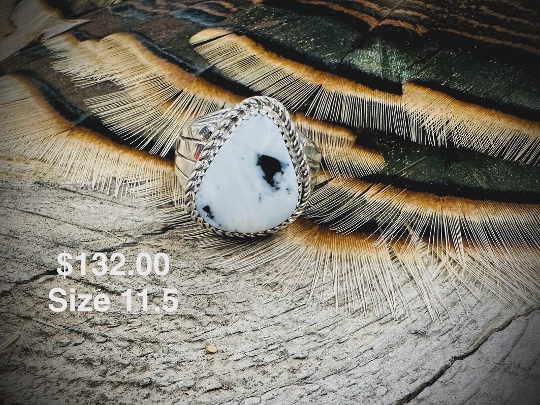 11.5 White Buffalo Sterling Silver Ring