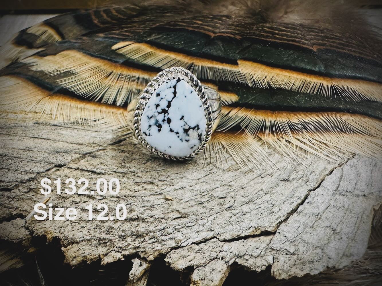 12.0 White Buffalo Sterling Silver Ring