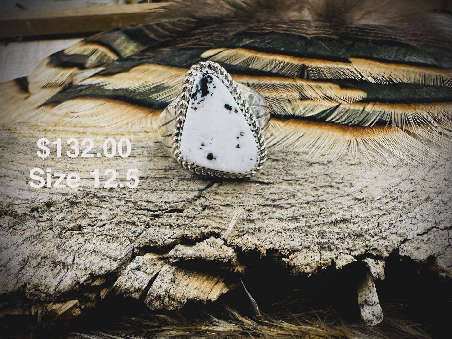 12.5 White Buffalo Sterling Silver Ring