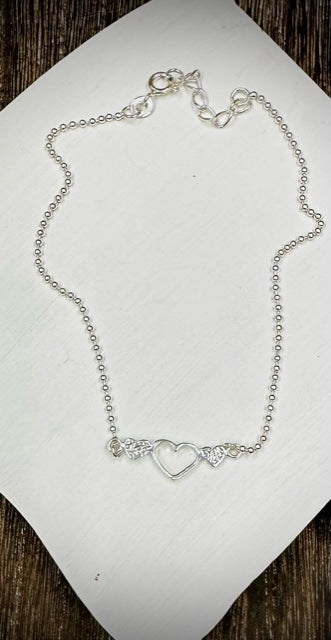 10" Sterling Silver Heart Anckle Bracelet