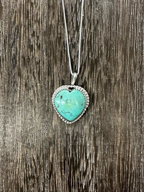 18" Sterling Silver Turquiose Heart Necklace